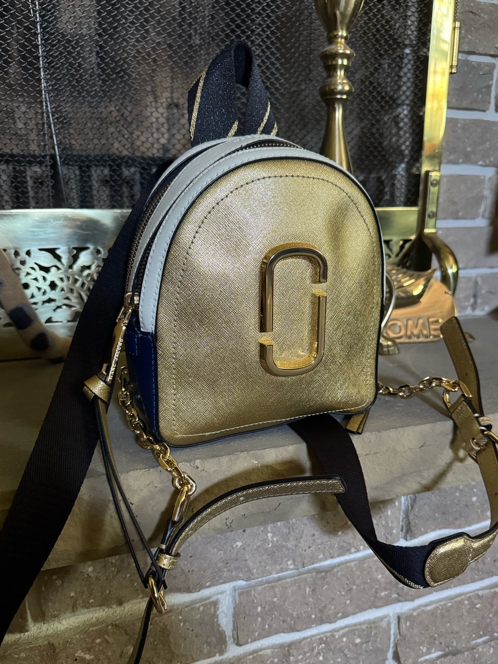 NWOT MARC JACOBS Saffiano Mini Snapshot Backpack Gold Multicolor